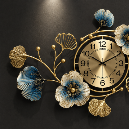 NeonDeco Horloge Murale Décorative Ginkgo Doré 83 × 48 cm