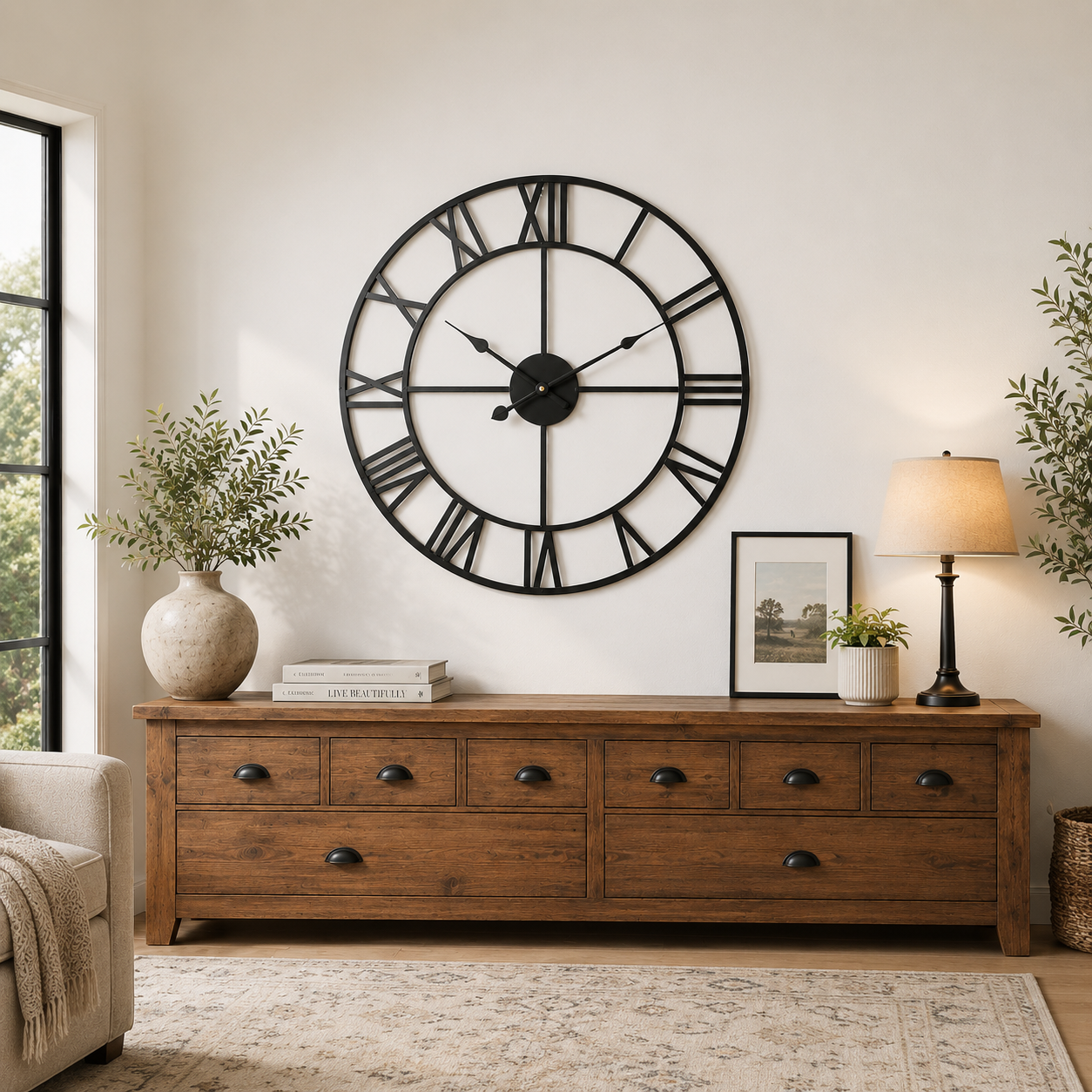NeonDeco Horloge Murale Rétro à Chiffres Romains