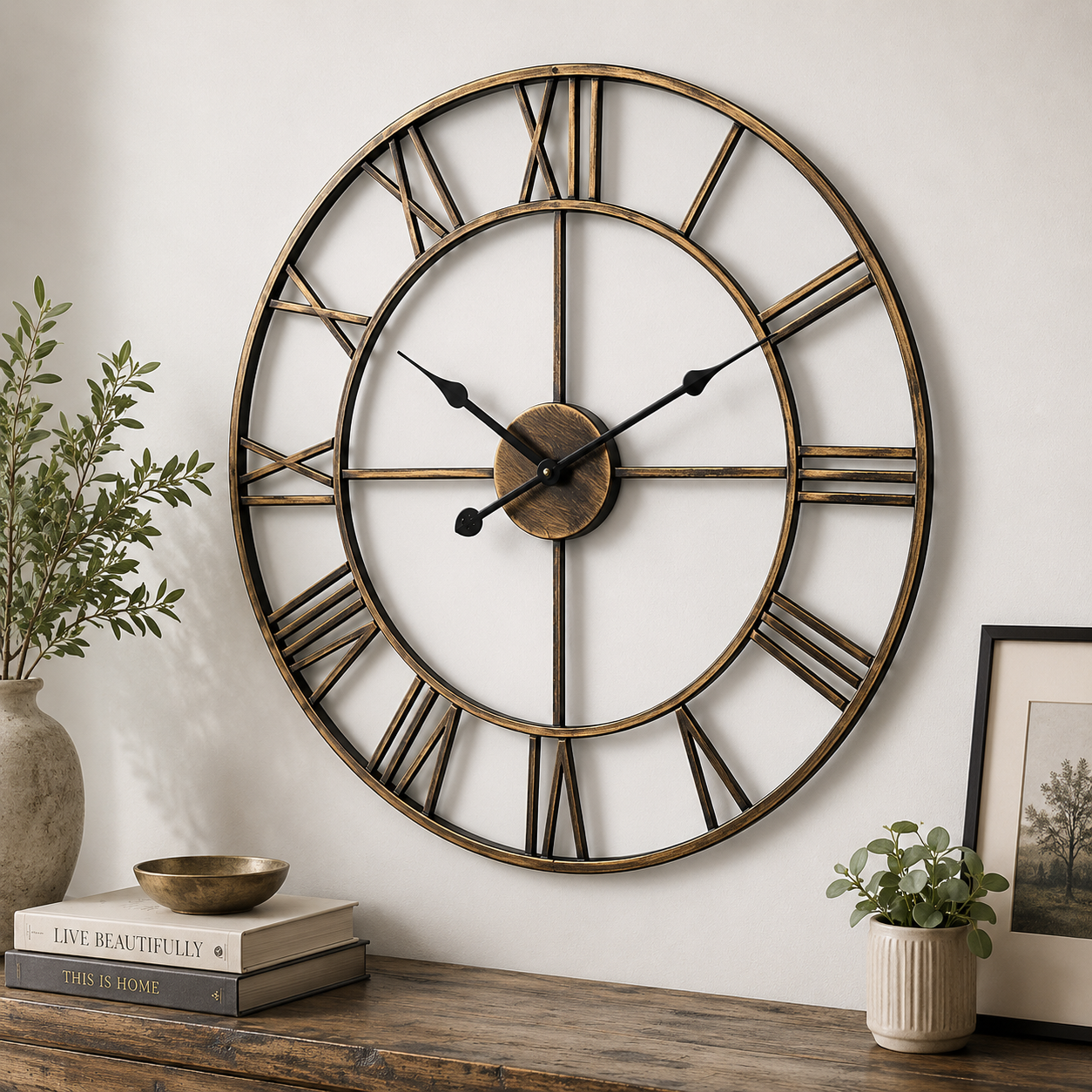 NeonDeco Horloge Murale Rétro à Chiffres Romains
